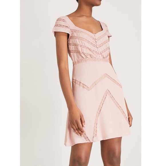 NEW FREE PEOPLE PINK LACE INSET MINI DRESS - Picture 5 of 10